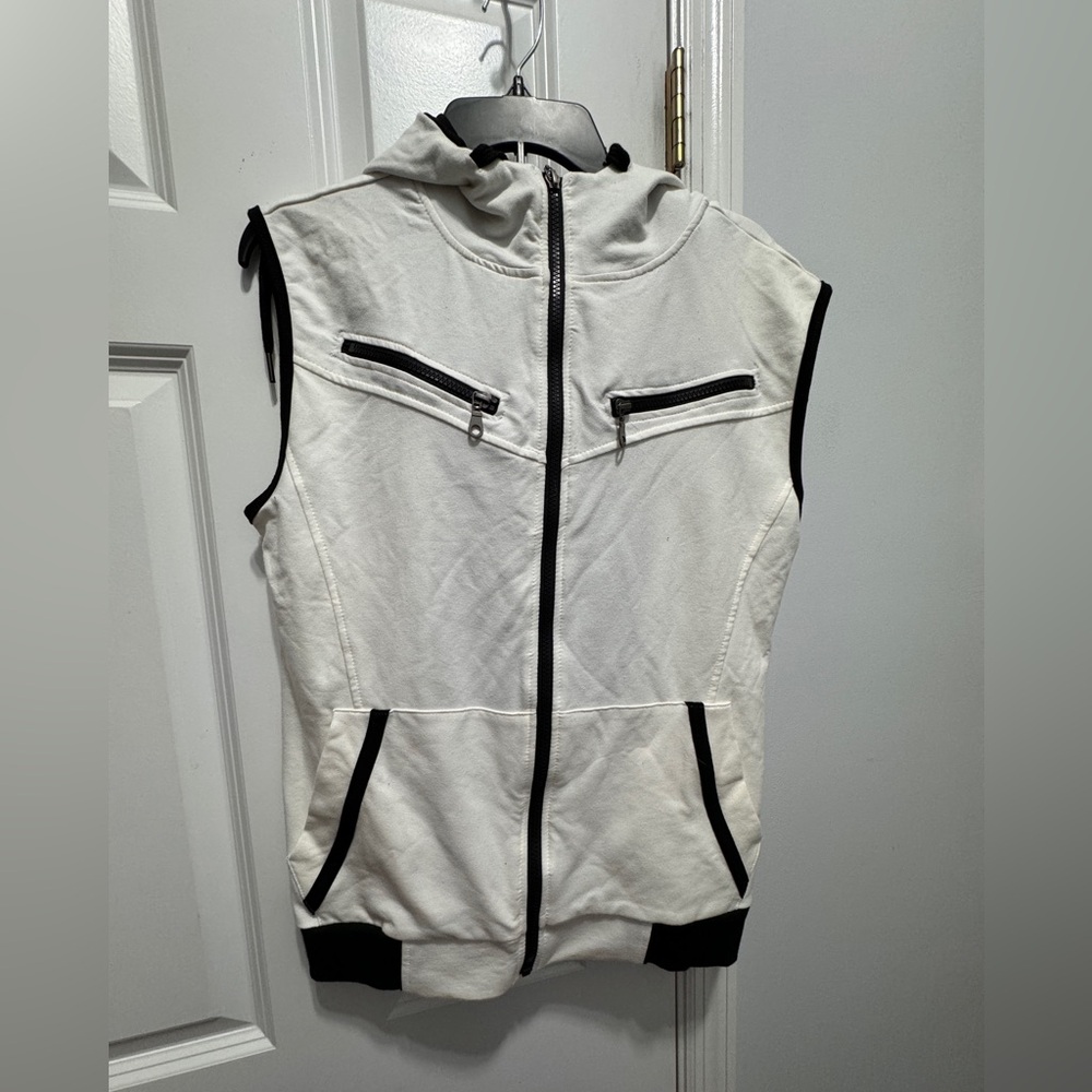 H2H men’s zip up sleeveless hoodie vest NWT white/ black